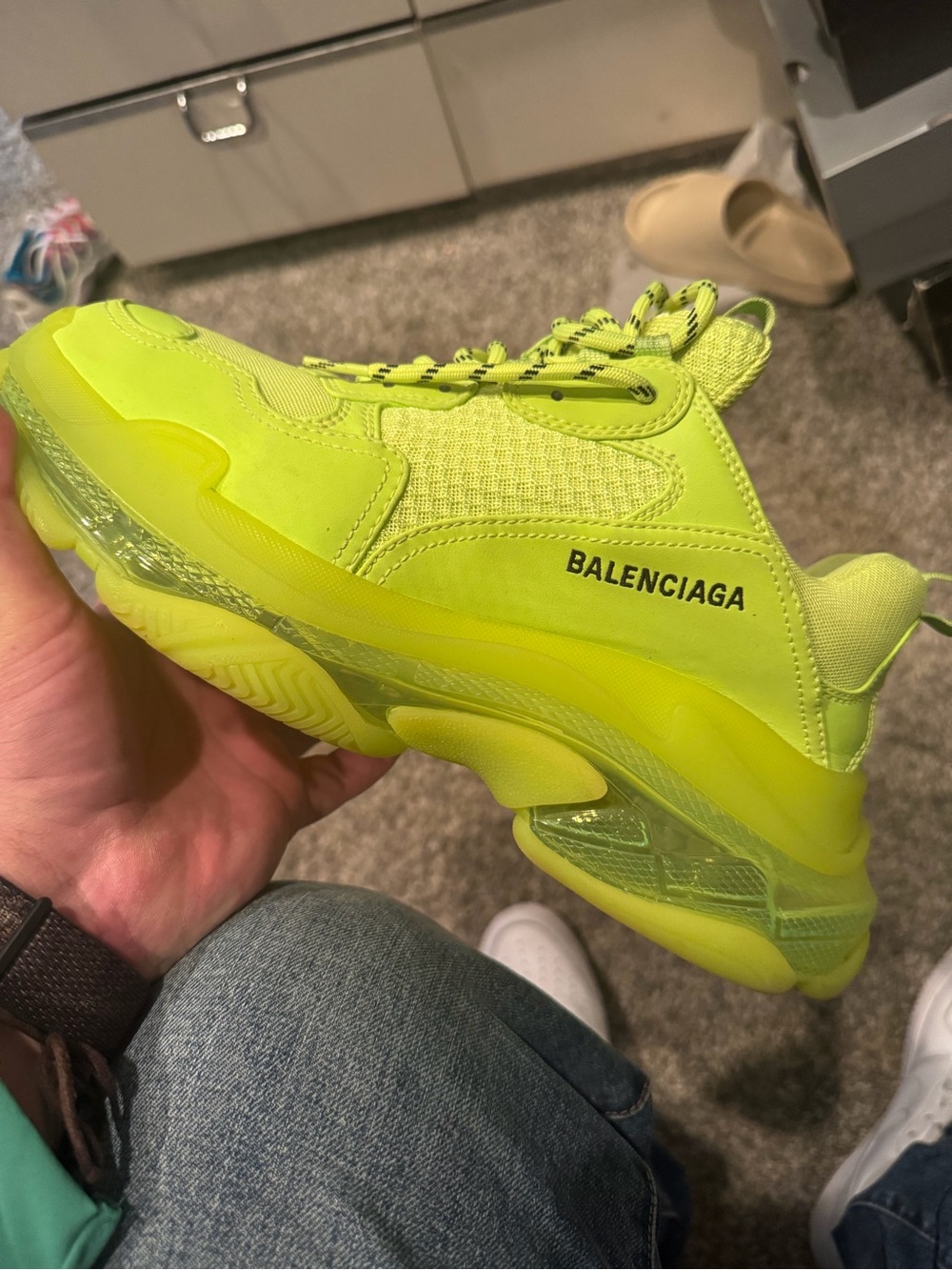 Balenciaga Neon Yellow Triple S Sneakers - Picture 4 of 5